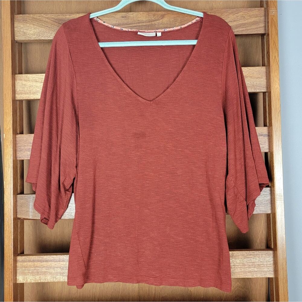 Deletta Anthropologie Burnt Orange Dolman Sleeve Blouse, Sz M